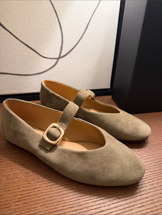Madewell Shoes - Madewell Suede Flats in Olive with Gold Buckle